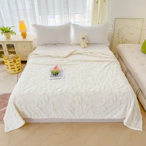 Plush Leaf Cosy Embossed Fleece Throw Blanket